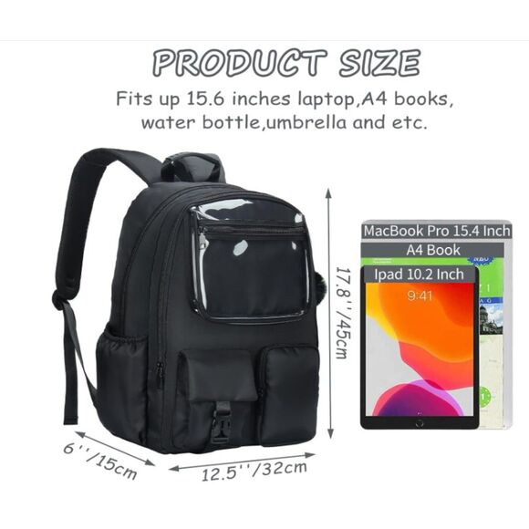 Ocbabe Black Backpack Laptop Boys Bag Heavy-Duty PVC, , Fits 15.6” Laptop - Picture 5 of 5